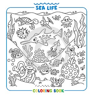 Sea theme. Big coloring book set. Kids vector