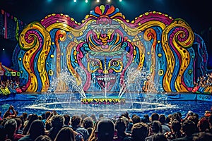 Sea-themed circus with a venomous liquid fountain centerpiece, mesmerizing spectators photo