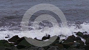 Sea thrashing the rocks in Hartlepool