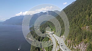 Sea to Sky Highway with Mountain Landscape on Pacific Ocean Coast.