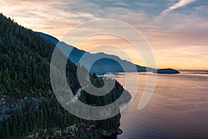 Sea to Sky Highway at Pacific Ocean Coast with Canadian Mountain Landscape.