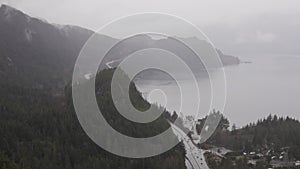 Sea to Sky Highway on Pacific Ocean West Coast. Slow Motion