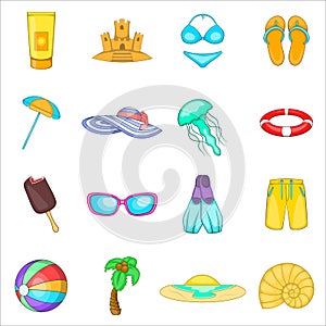 Sea tour icons set, cartoon style