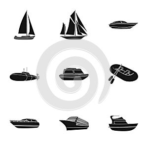 Sea transport, boats, ships. To transport people, thunderstorms. Ship and water transport icon in set collection on