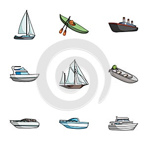 Sea transport, boats, ships. To transport people, thunderstorms. Ship and water transport icon in set collection on