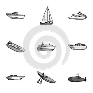 Sea transport, boats, ships. To transport people, thunderstorms. Ship and water transport icon in set collection on