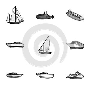 Sea transport, boats, ships. To transport people, thunderstorms. Ship and water transport icon in set collection on
