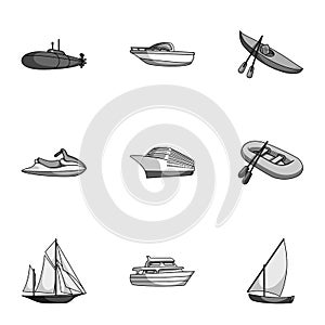 Sea transport, boats, ships. To transport people, thunderstorms. Ship and water transport icon in set collection on