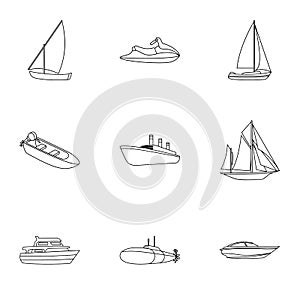 Sea transport, boats, ships. To transport people, thunderstorms. Ship and water transport icon in set collection on