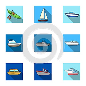 Sea transport, boats, ships. To transport people, thunderstorms. Ship and water transport icon in set collection on flat