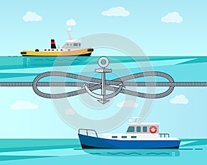Sea Transport Color Banner Vector Illustration