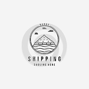 Sea Transportation Barge Boat Logo Vector Illustration Design Line Art Emblem