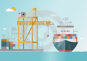 Sea transportation logistic. Sea Freight. Cargo ship, container