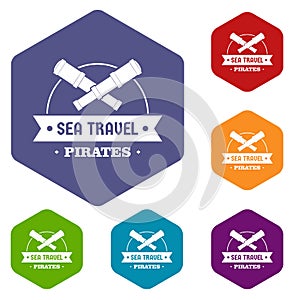 Sea travel icons vector hexahedron