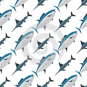 Sea tuna fish animal nature food seamless pattern ecology shark environment tropical natural thunnus vector illustration
