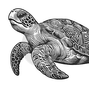 Sea turtle engraving sketch raster illustration