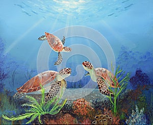 Sea Turtle Family Painting