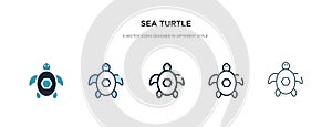 Sea turtle icon in different style vector illustration. two colored and black sea turtle vector icons designed in filled, outline