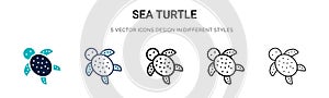 Sea turtle icon in filled, thin line, outline and stroke style. Vector illustration of two colored and black sea turtle vector