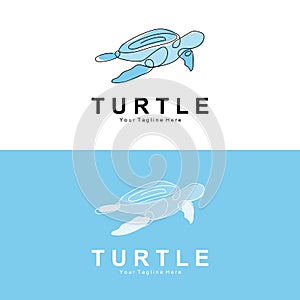 Sea Turtle Logo Design Protected Amphibian Marine Animal Icon Illustration, Vector Brand Corporate Identity