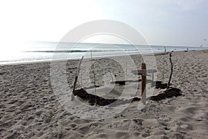 A sea turtle nest on the beach