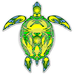 Sea Turtle Reef Marine Life Abstract Symbol Tattoo Style