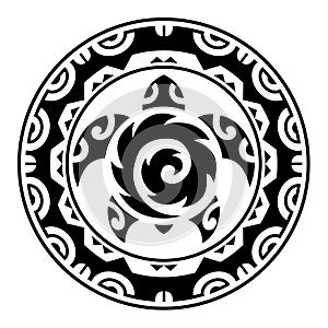 Sea turtle round circle ornament Maori style.