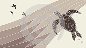 Sea Turtle Silhouette with Geometric Shell Pattern, vector design Generative AI