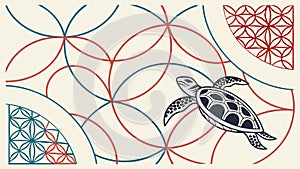 Sea Turtle Silhouette with Geometric Shell Pattern, vector design Generative AI