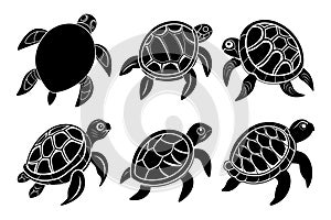 Sea Turtle Silhouettes Vector Set