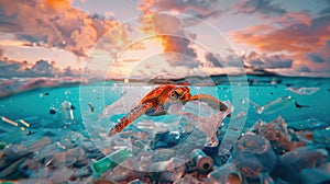 The turtle trapped in plastic.AI generated image