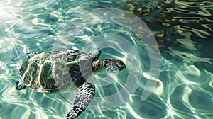 Sea turtle swimming in clear ocean water