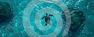 Sea turtle swimming in crystal clear water