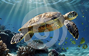 A sea turtle swimming elegantly