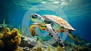 Sea turtle swimming underwater