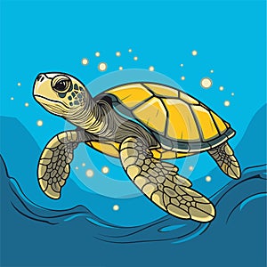 Sea Turtle Turquoise Oceanlife Cartoon Vector Art