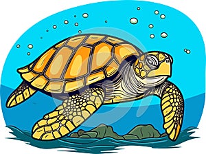 Sea Turtle Turquoise Oceanlife Cartoon Vector Art