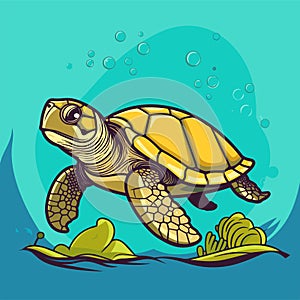 Sea Turtle Turquoise Oceanlife Cartoon Vector Art