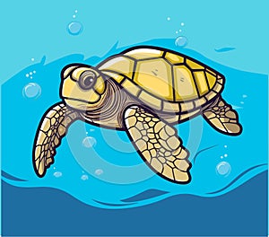 Sea Turtle Turquoise Oceanlife Cartoon Vector Art