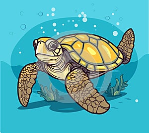 Sea Turtle Turquoise Oceanlife Cartoon Vector Art