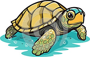 Sea Turtle Turquoise Oceanlife Cartoon Vector Art