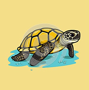 Sea Turtle Turquoise Oceanlife Cartoon Vector Art