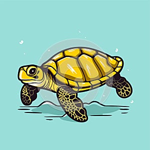 Sea Turtle Turquoise Oceanlife Cartoon Vector Art