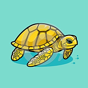 Sea Turtle Turquoise Oceanlife Cartoon Vector Art