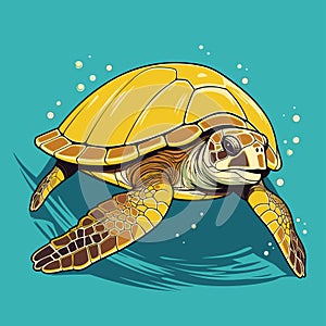 Sea Turtle Turquoise Oceanlife Cartoon Vector Art