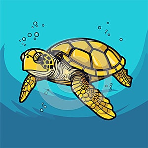 Sea Turtle Turquoise Oceanlife Cartoon Vector Art