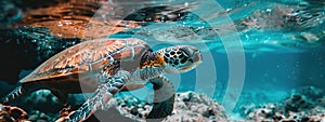 sea turtle under water. Selective focus