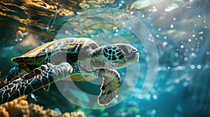 sea turtle under water. Selective focus