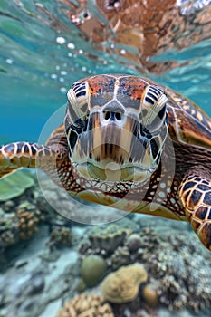 sea turtle under water. Selective focus