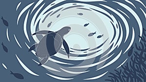 Sea Turtle in Vortex, Dynamic Marine, Ocean Life, Powerful Currents, vector design Generative AI